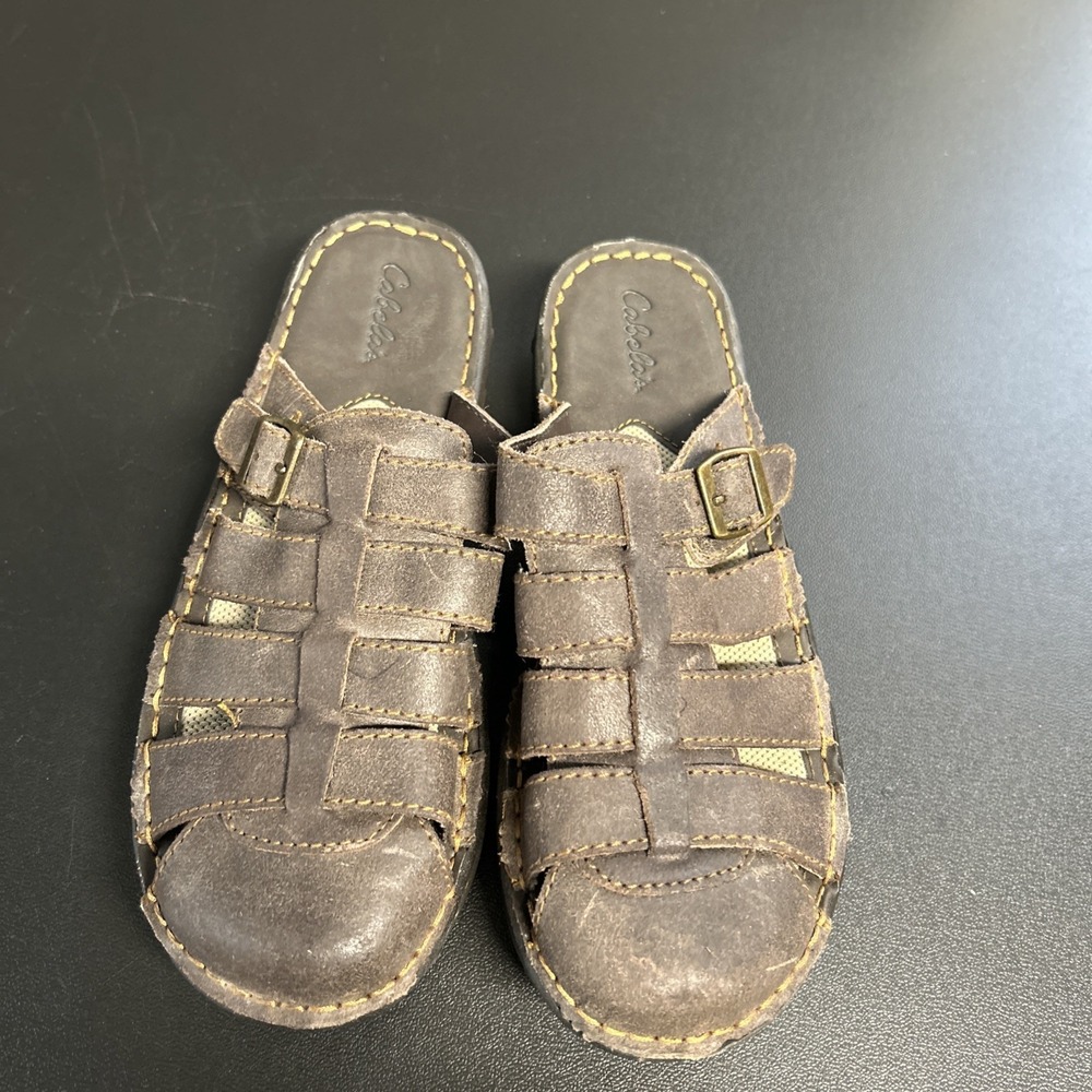 Cabela's‎ Women's 7 Leather Brown Gladiator Mules Sandals Buckle Outdoor